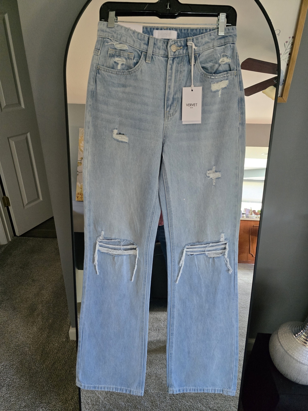 VERVET Light Blue Distressed Straight-Leg Jeans